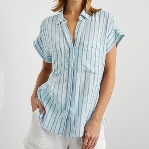NWT Rails Cito Linen Stripe Shirt | Women’s XL | Cambria Blue Coastal Chic